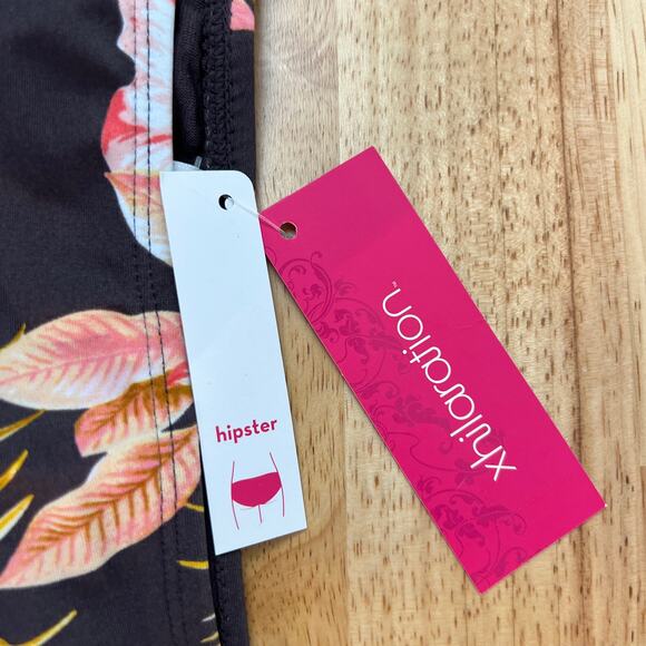 Xhilaration Juniors' Brown Floral Hipster Bikini Bottom - Size Medium - NWT - Picture 3 of 8